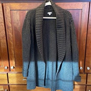 LLBEAN Signature Shawl Collar Sweater; shaker stitch; charcoal grey; Size Large